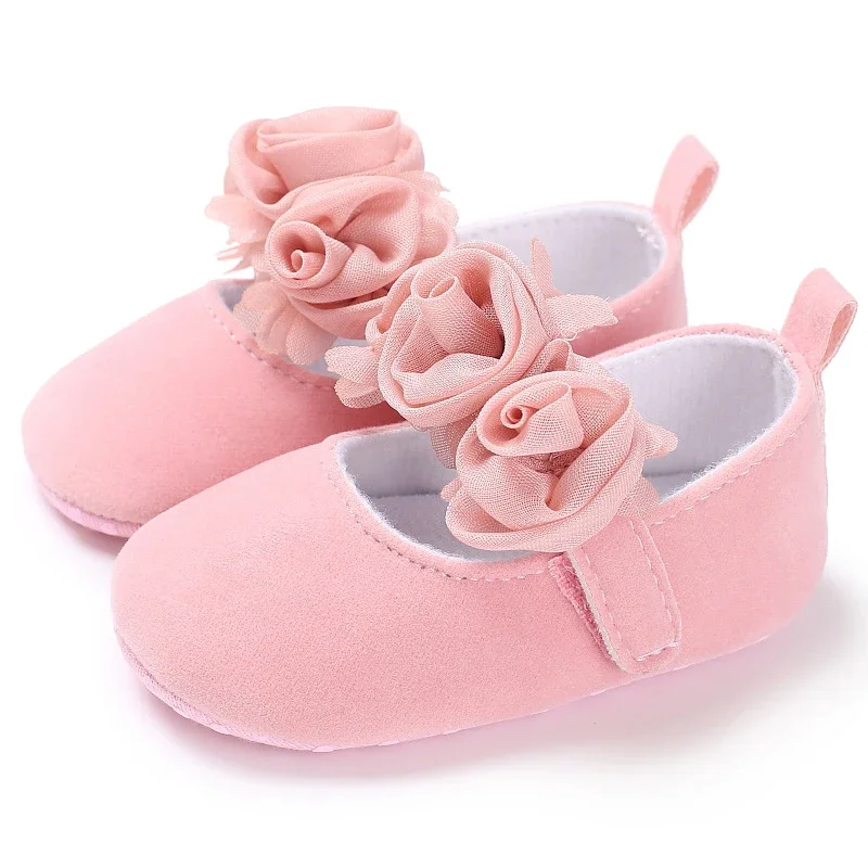 

Однотонная обувь для младенцев, обувь для маленьких девочек, Новая розовая обувь для новорожденных принцесс с розовыми цветами, обувь для первых шагов из мягкого хлопка