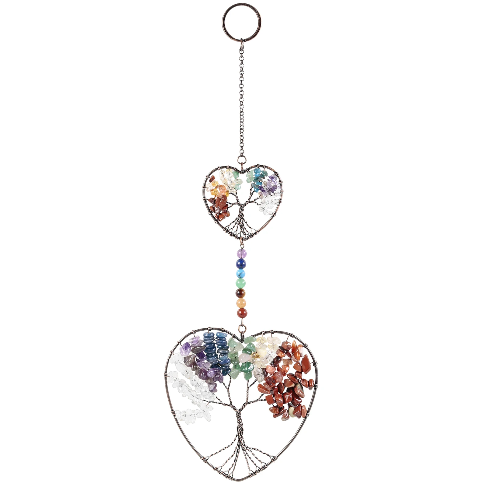 Double Heart Tree Of Life Hanging Ornaments Natural Natural Crystal Stones Wall Art Decor For Home Decoration