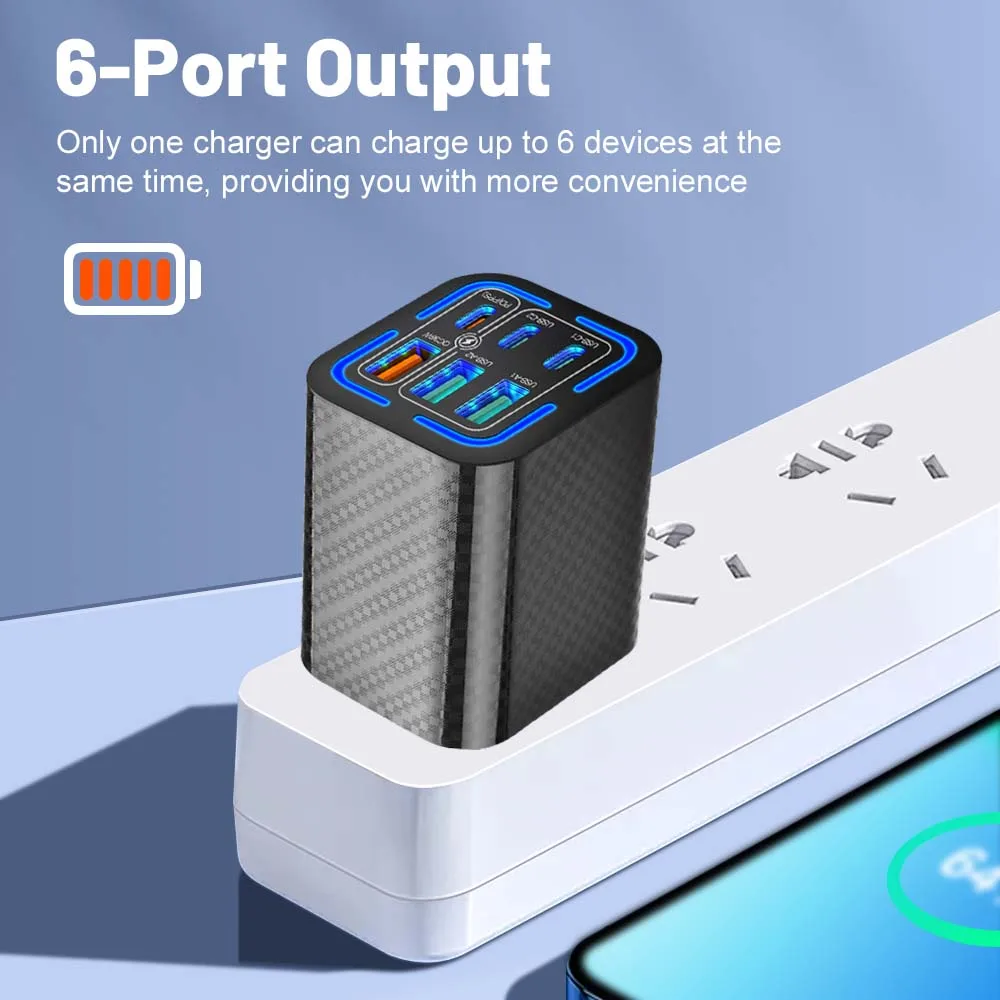 50W USB C Wall Charger Fast Charger 6 Ports Quick Charge 3.0 Adapter for iPhone Xiaomi Samsung Phone Charger EU/US/UK/KR Plug