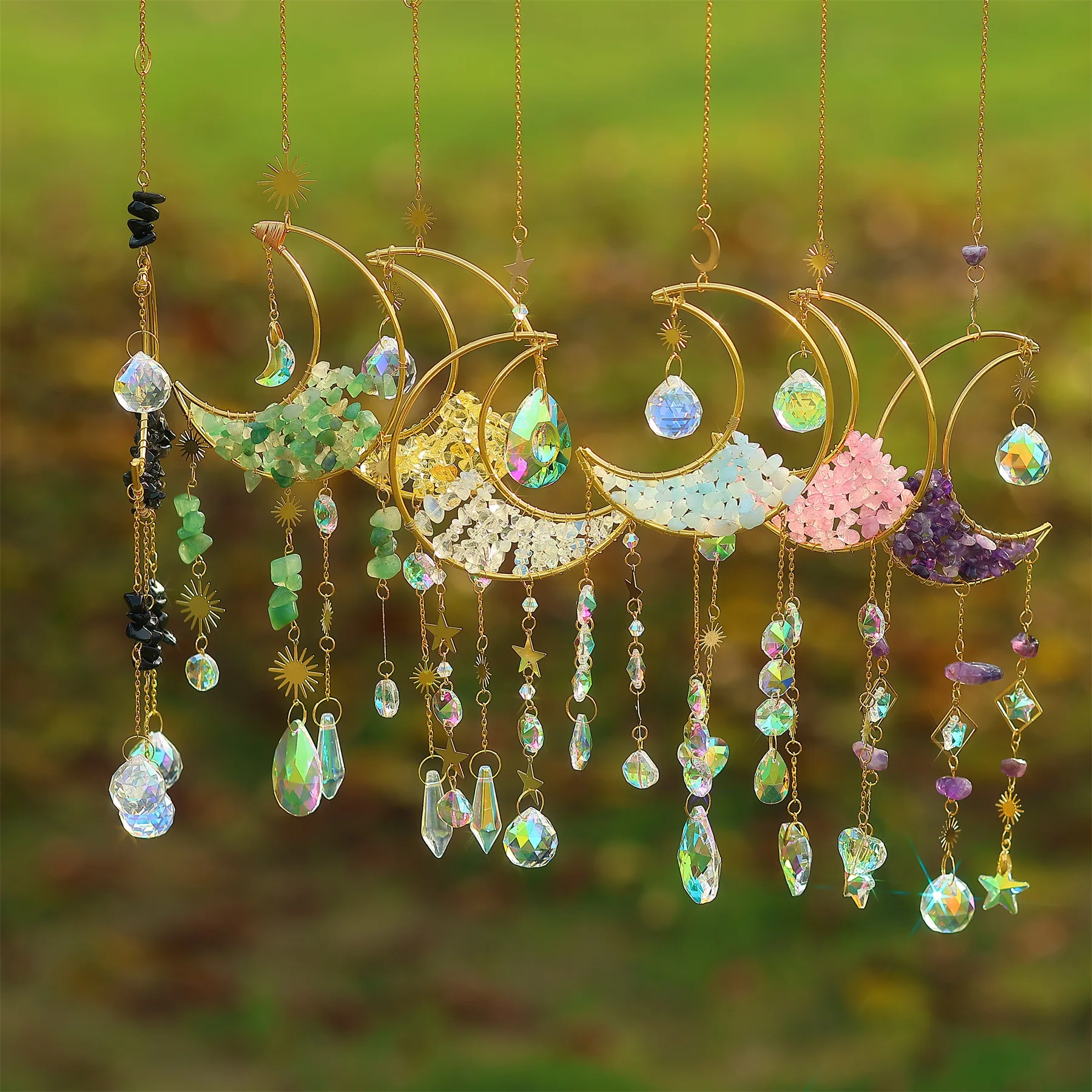 Dreamcatcher Suncatcher Crystal Sun Catcher Indoor Window Prism Ball Moon Rainbow Wind Chimes Car Hanging Garden Decoration Gift