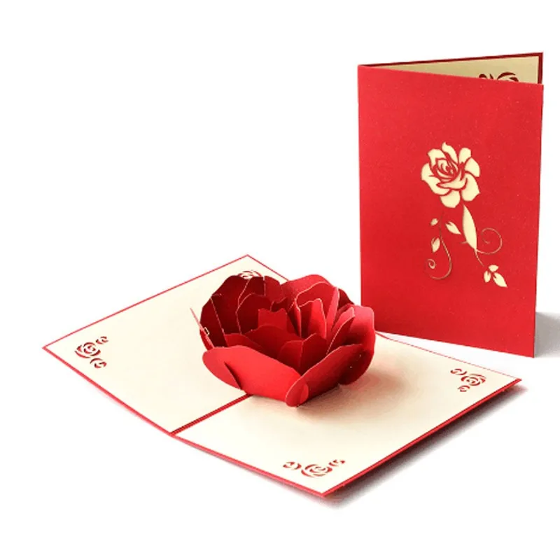 Description Picture 3 of item1PC 3D Stereo Rose Greeting Cards Wedding Invitations Blessing Cards Couple Gifts Romantic Roses Love Greeting Cards