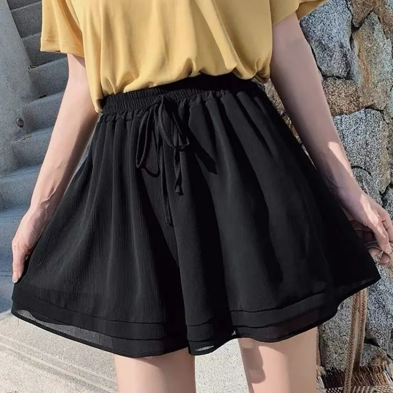 Spring/Summer Shorts Women's Summer 2024 New Chiffon Korean Edition Loose and Versatile Slimming High Waist Wide Leg Skirts