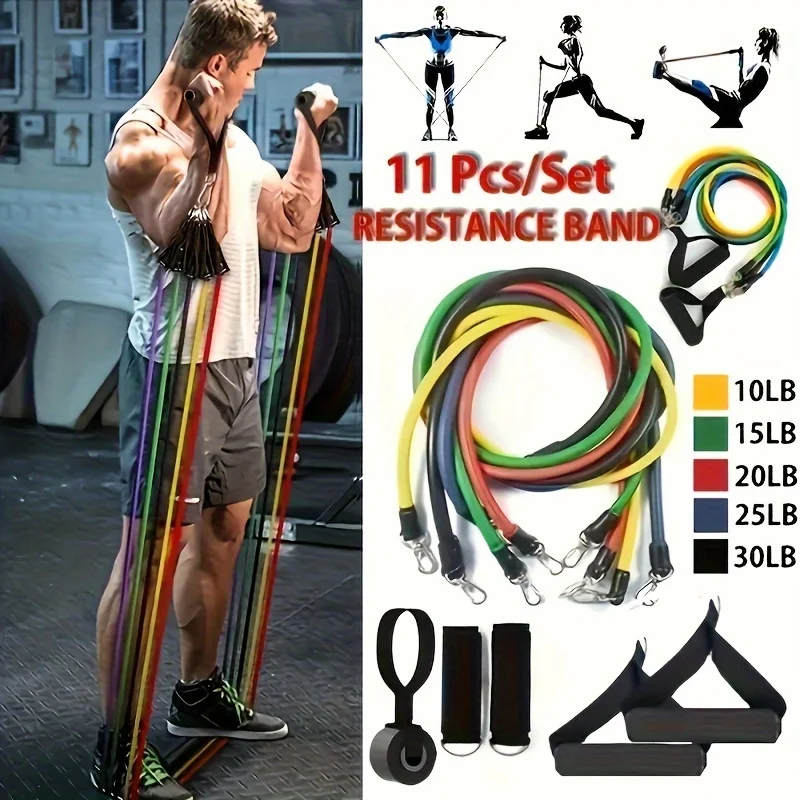 11pcs/Set Pull Rope, Resistance Bands, Portable Fitness Equipment, Ankle Strap, Chest Expander, Elastic Exercise Band