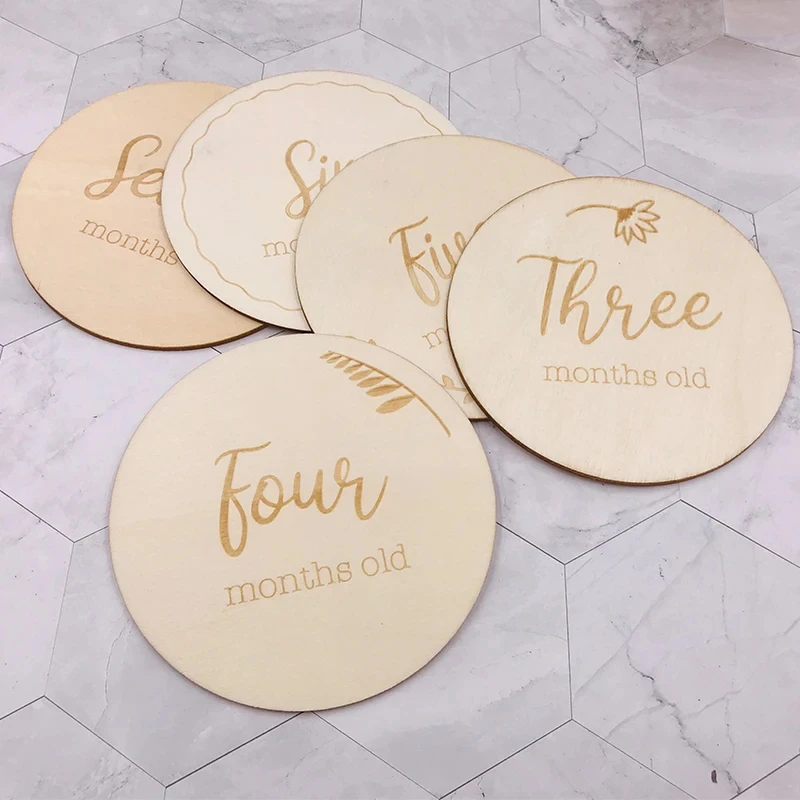 ABCPICK Baby Milestone Memorial Monthly Photography Engraved Wood Newborn Kid Age Card Number Photo Props Jewelry Accessories