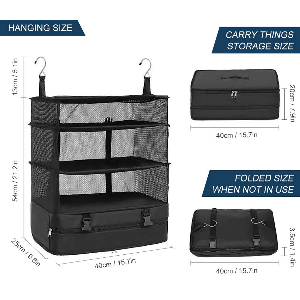 Outdoor Storage Mesh Bag Foldable 3 Layers Door 2 Hooks Zipper Pocket Hanging Picnic Barbecue Travel Camping Towel Package