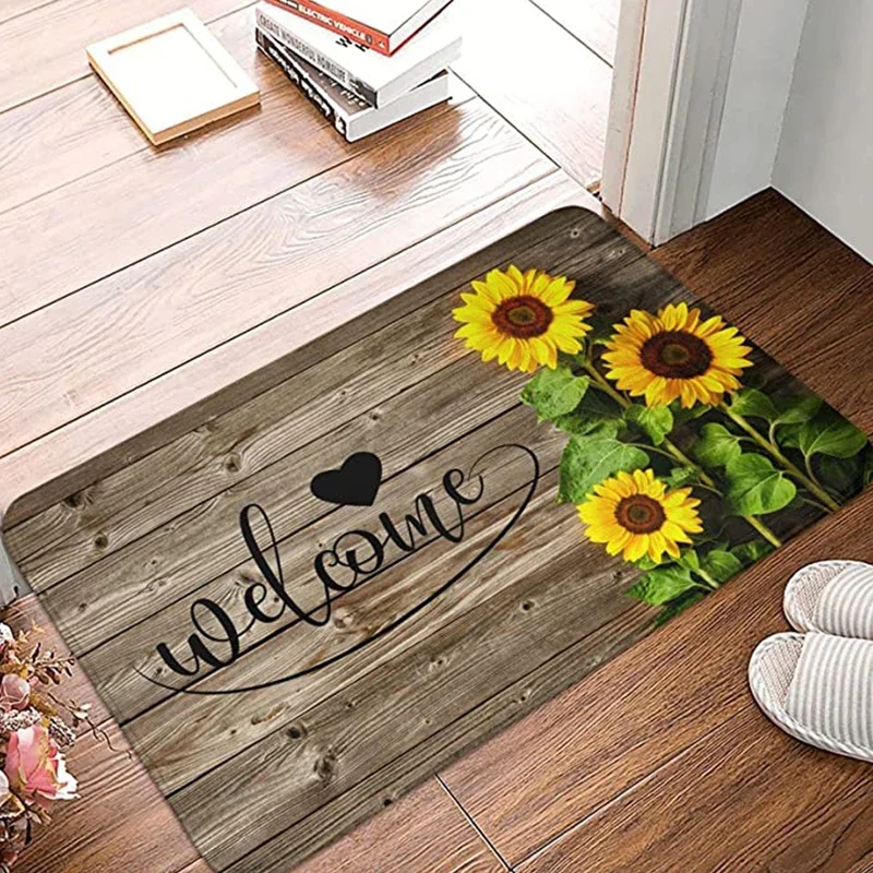 

Door Mat Entrance Mat Welcome Sunflower Flowers Patten Non-slip Floor Mats Bedroom Living Room Carpet Indoor Home Decor