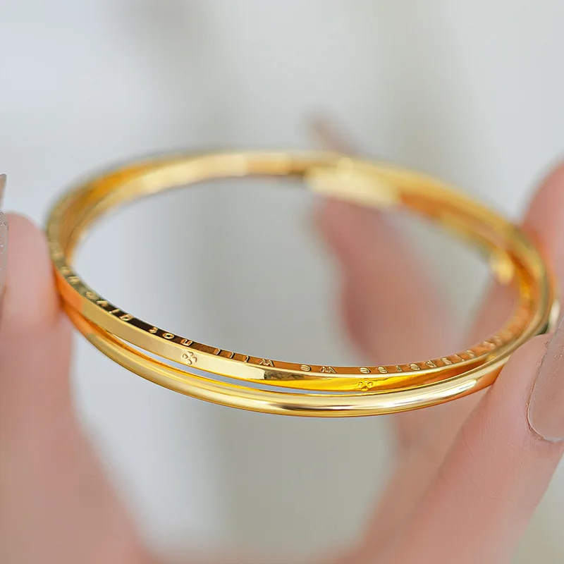 18K Gold Women's Double Chain Letter Design Bracelet, AU750 Pure Gold, Light Luxury Fashionable Elegant and Versatile Jewelry 2