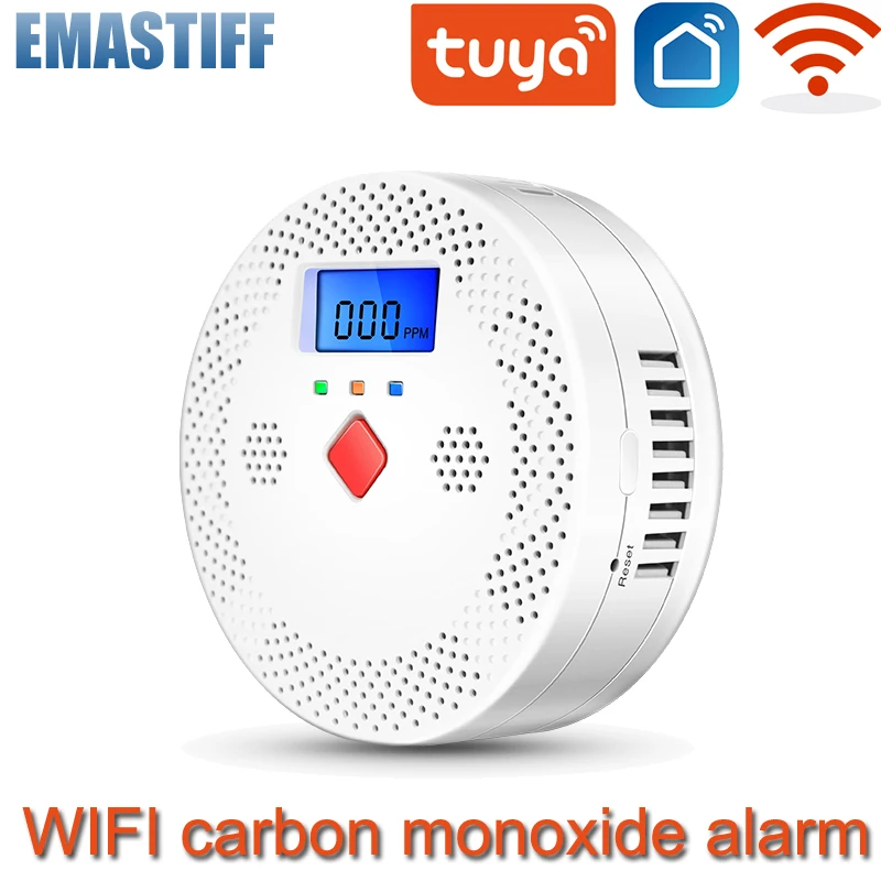 Smart Tuya WiFi Independent CO Alarm Sensor Carbon Monoxide Alarm Detector High Sensitive Warning LCD Display for Home Hotel