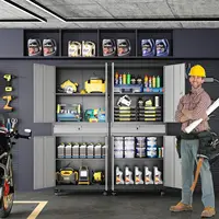 Metal Garage Storage Cabinet with Locking Doors and Adjustable Shelves, Rolling Tool Storage Cabinet with 4 Wheels and 1 Drawer 2