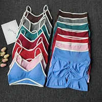 Peach Buttock Yoga Suit Women Gym Seamless Suspender Gathering Bra High Waist Hip Lifting Belly Tightening Shorts Fitness Set