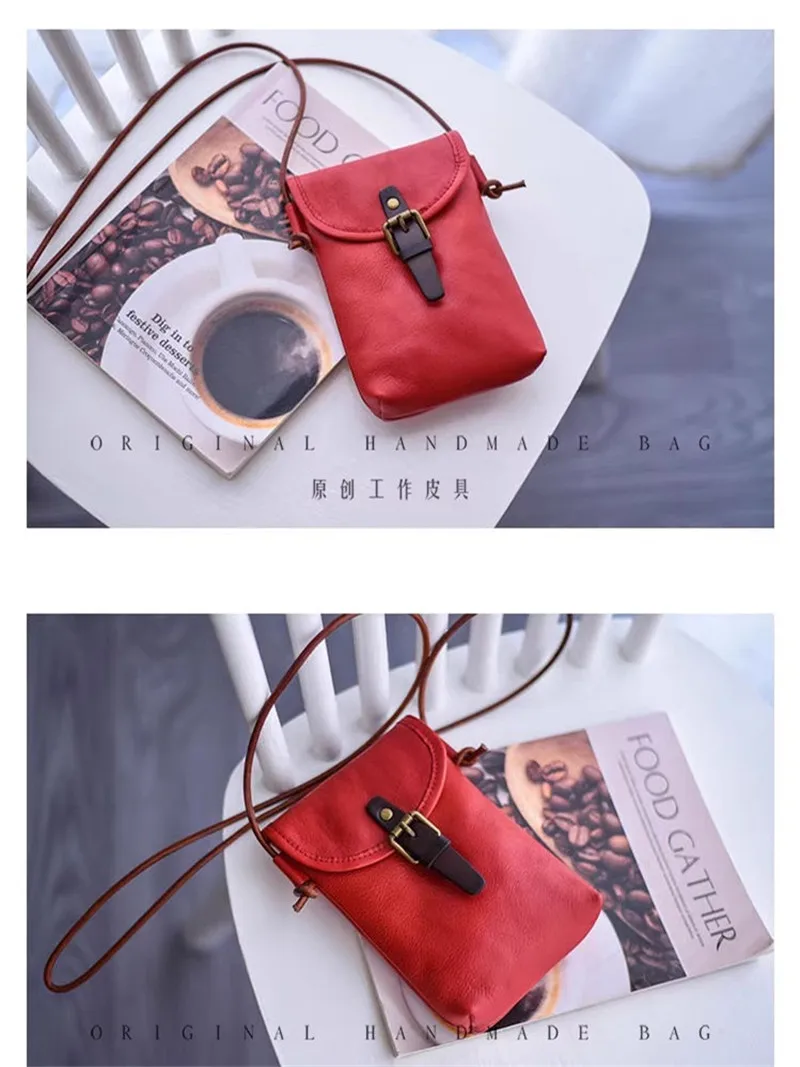PNDME Vintage täglich echtes Leder Damen kleine Handytasche Mode hochwertige erste Schicht Rindsleder Damen Umhängetasche – Detail 11