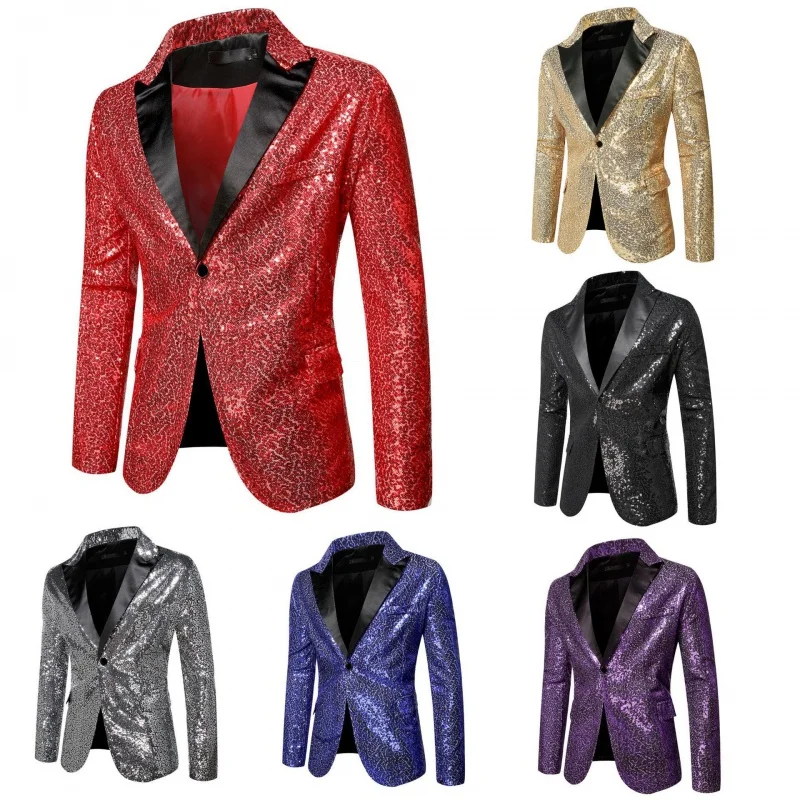 Men's Sequined Suit Jacket Nightclub Dance Performance Dress Wedding Party Host Suit Jacket