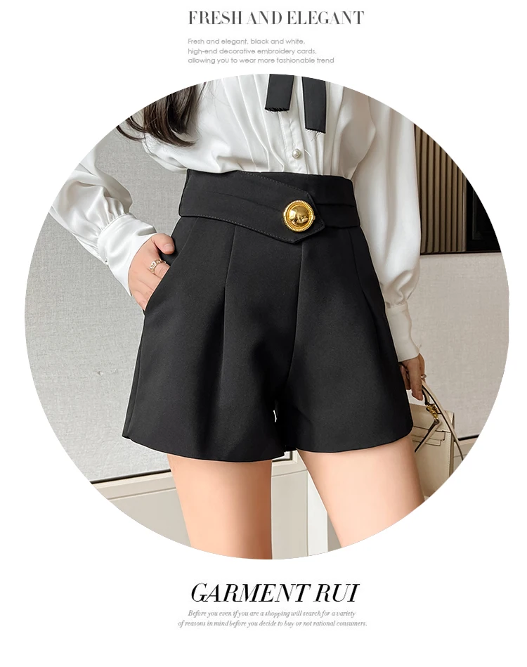 Summer Suit Shorts Women 2022 Spring Big Button Irregular High Waist Short Femme Fashion Wide Leg Shorts Feminino Women Clothing short shorts