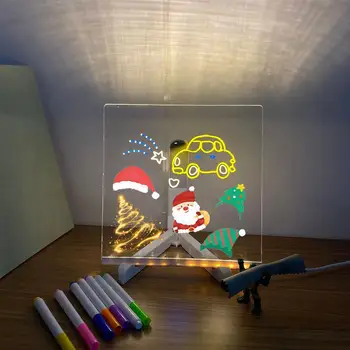 Light Up Acrylic Message Board Rewritable DIY Children's Glowing Drawing Board Message Lamp With 7 Colorful Pens 2