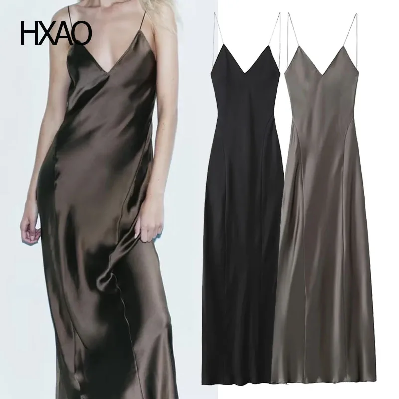 HXAO 여성용 슬립 원피스 새틴 선드레스, 실크 백리스 드레스, 섹시한 잠옷, 우아한 여성 파자마 원피스, 여름