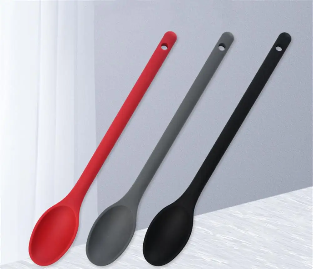 KitchenSiliconeSpoonLargeLongHandleCookingBakingHeatproofSpoon