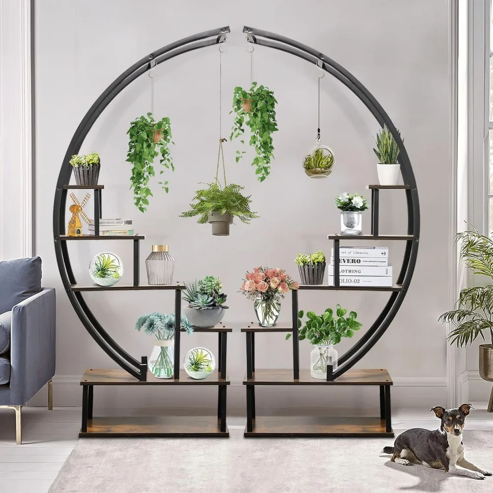 Elevens 2 Pcs 6 Tier Tall Metal Indoor Plant Stand Half-Moon-Shaped Plant Shelf Holder Multi-Purpose Stands plants decor p