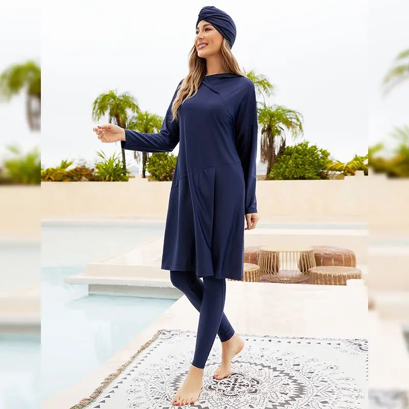 Modest Full Cover Muslim Swimwear Women Burkinis Sets Arab Islamic Beachwear Swimsuit 3 Pieces Summer Bathing Clothes