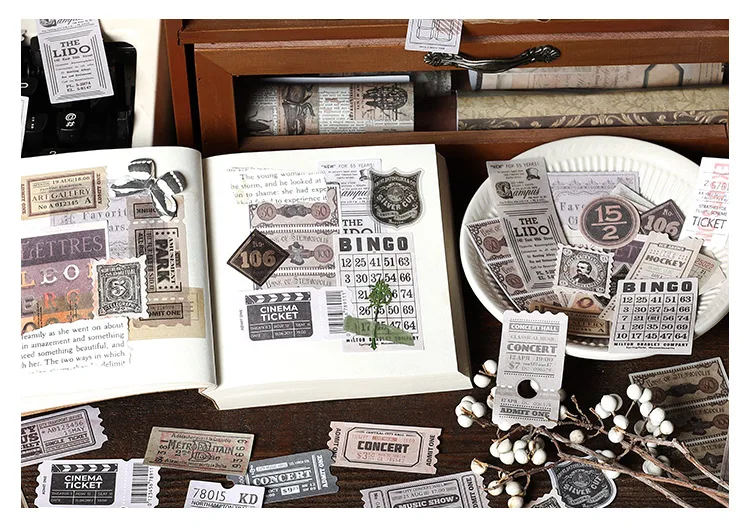 60 Stück/Packung Vintage-Aufkleber, dekorative Stick-Etiketten, Kreativität, Scrapbooking-Material, handgefertigtes Junk-Tagebuch-Zubehör – Detail 19