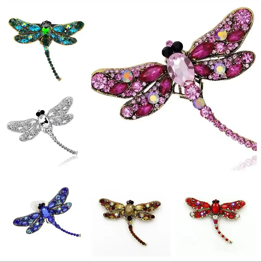 Classic Retro Creative Insect Dragonfly Blue Green Pink Crystal Rhinestone Brooch Versatile Hat Scarf Collar Women's Pin Badge шапка scott mtn 110 женская dragonfly green sky blue 2675525945