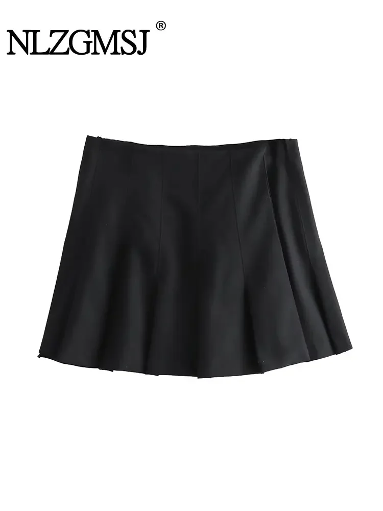 

Nlzgmsj TRAF Vintage Black Mini Skirts Women Ruffles Pleated Sexy Skirts Female Fashion Skirts For Women Streetwear