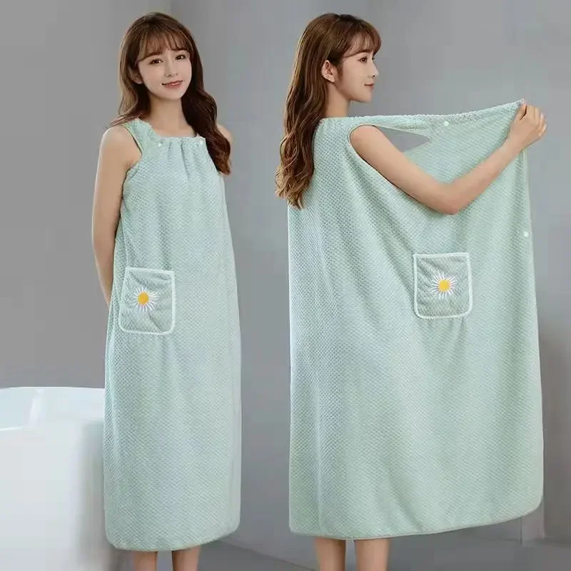 

Bath Towel Household Women Wearable Wrap Adults Absorb Water Pure Cotton Dry Hair Skirt Long Style Bathroom Washable Bathrobe