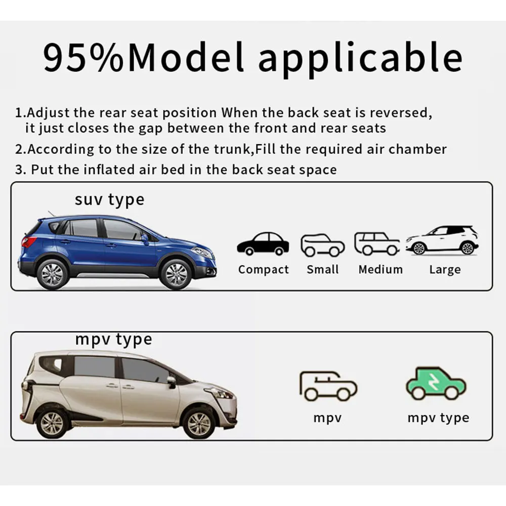 Car Air Mattress SUV Truck Bed Air Mattress with Pump Pillow Storage Bag Inflatable Flocking for Camping Travel Gray