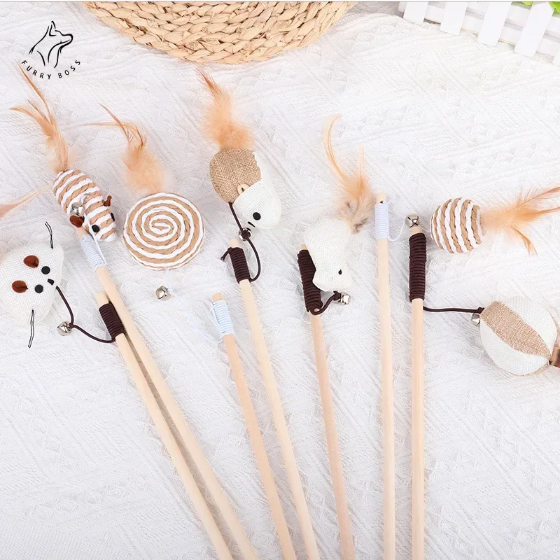

Cat Feather Mouse Funny Stick With Bell Playing Dangle Faux Mice Tease Fun Kitten Rod Toy Interactive Fishing Rod Wand For Cats
