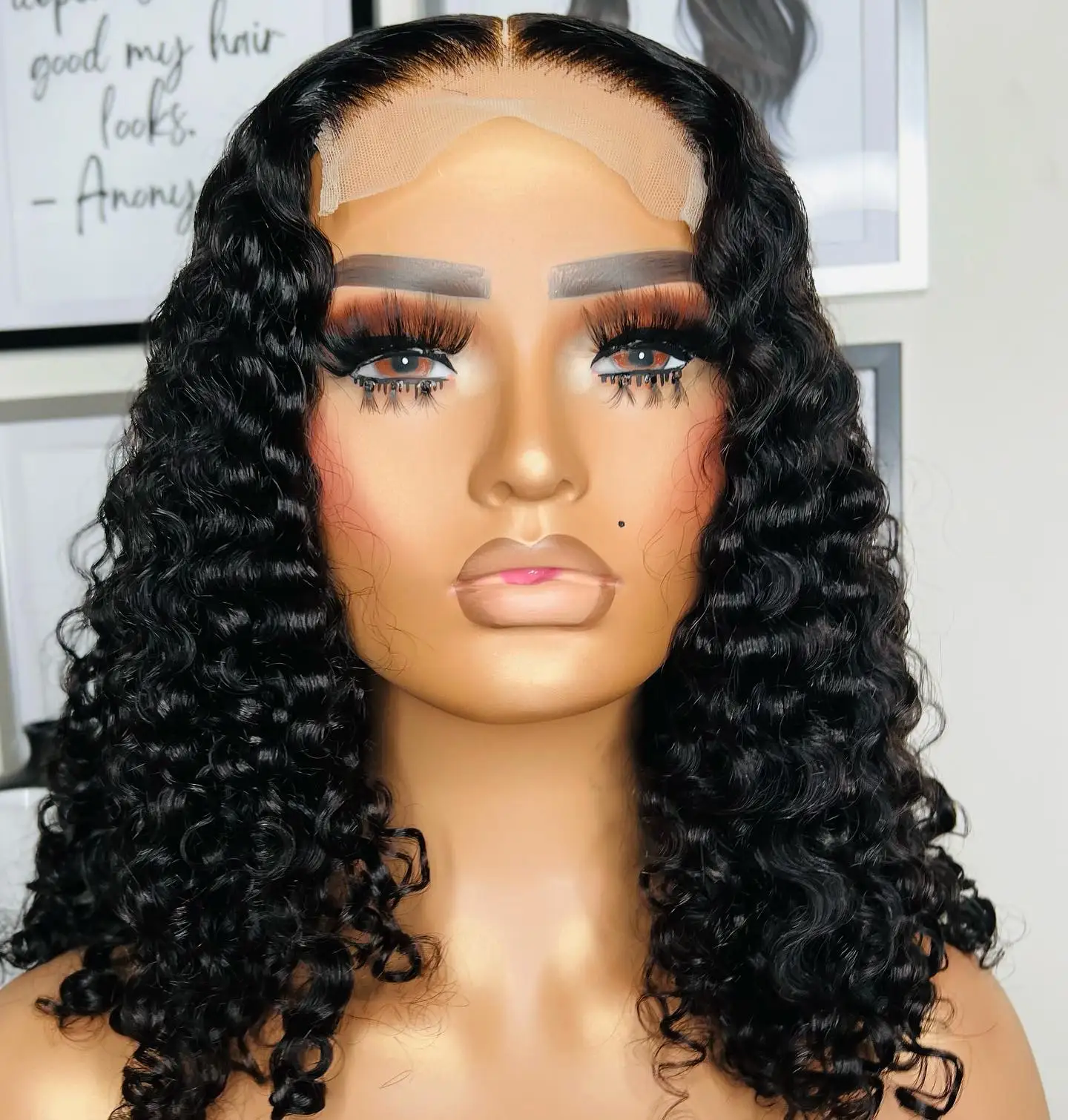 Deep Wave T Part Lace Wig Brazilian Human Hair Bob Wigs Jerry Curly Middle Part Pre-Plucked Hair Line Wigs With Baby Hair 180%