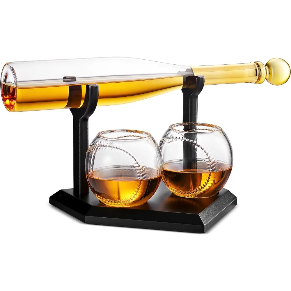 

Whiskey Gifts Clear Cup Set Baseball Bat Whiskey Decanter and Baseball Whiskey Glasses Gift Set Glass Drinkware Kitchen Dining