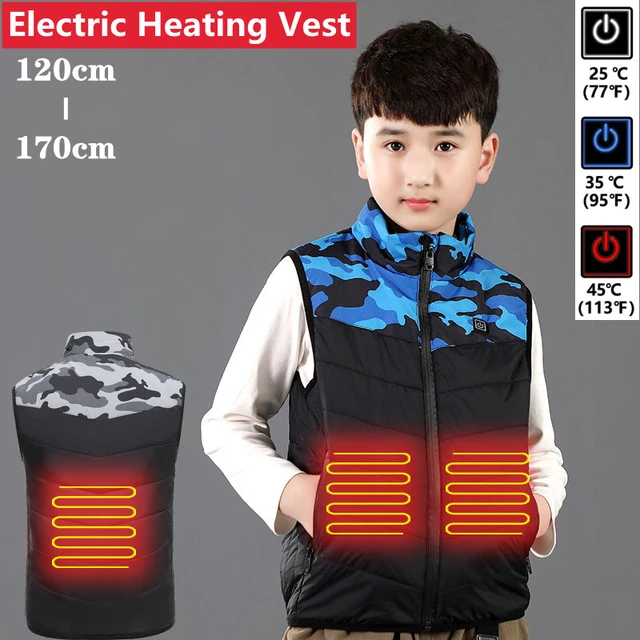 Chaleco térmico para niños, chalecos de calefacción eléctrica USB con 2  zonas de calefacción, chaqueta térmica para niños y niñas, chaleco de  plumón