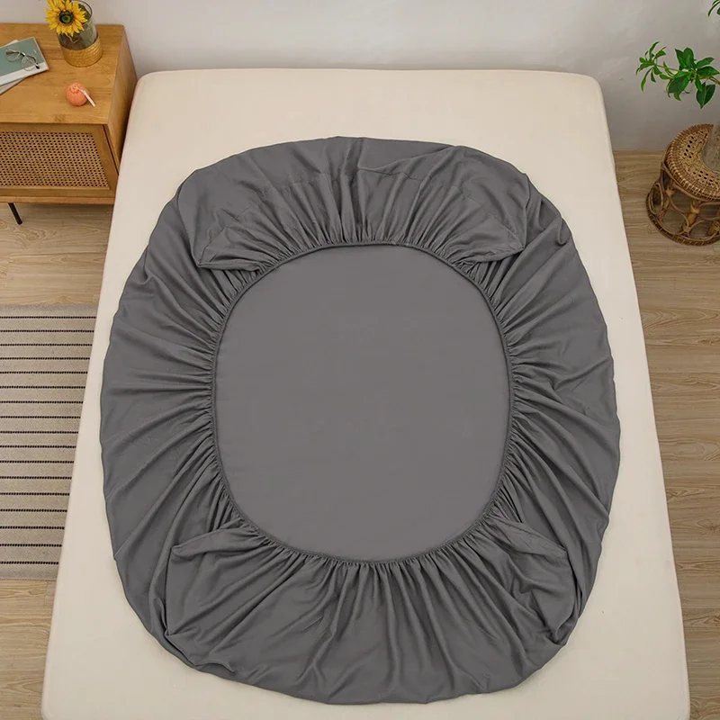 Solid Color Bed Sheet with Elastic Plain Dark Gray Fitted Bed Sheets Single/Queen/King Bed Linen sabanas cama matrimonial Sheets 2