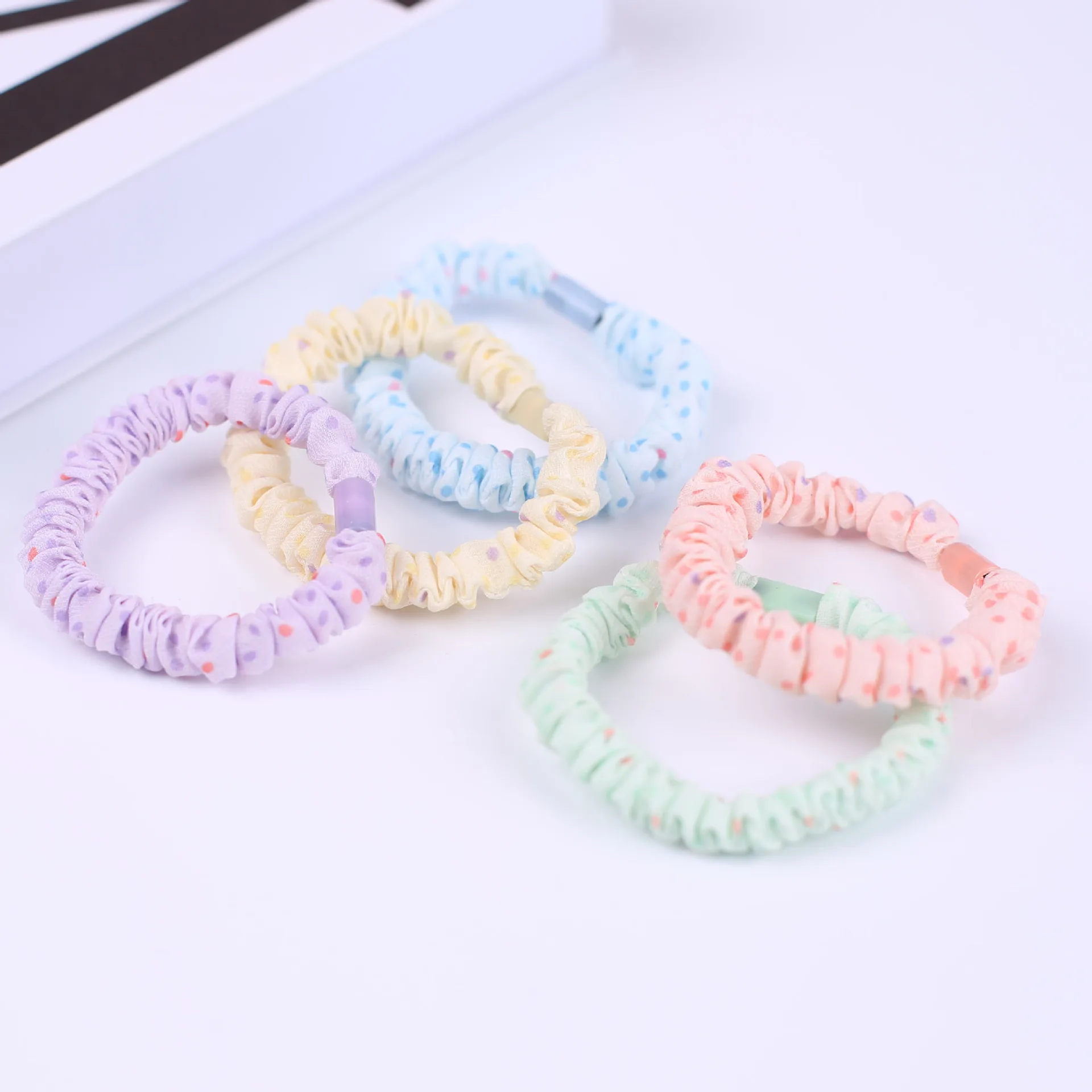 Polka dot cream cute hair tie hair ball head high elastic rubber band