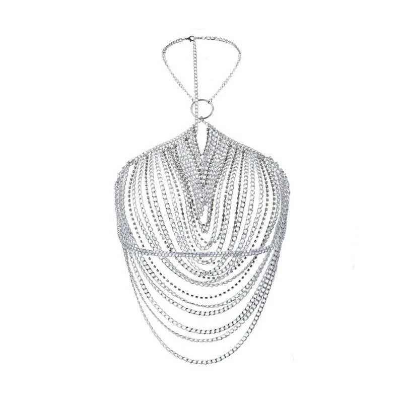 A52E Modische Körperkette mit Quasten und Strasssteinen, Kristall-Körperschmuck, Legierungsstruktur, geeignet für Party – Detail 9
