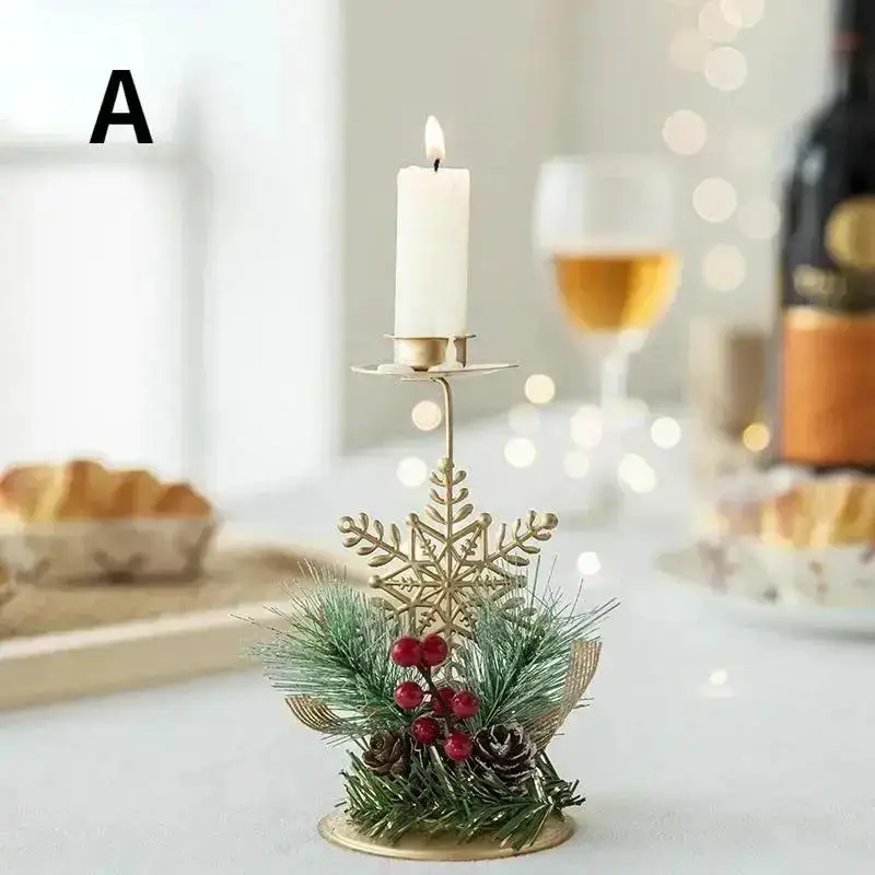 Golden Wrought Iron Christmas Candle Holder Simulated Pine Cone Decor Candle Holder Christmas Window Display Decor Candle Tray