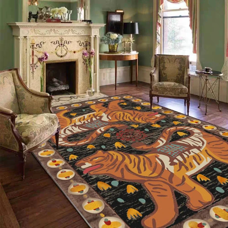 Carpet for Living Room Retro Animal Abstract Printed Children's Bedroom Fluffy Rug Home Decoration Luxury Large Area Plush Mat