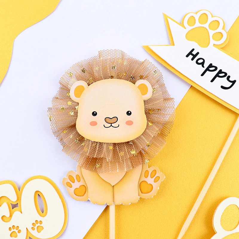Décorations Anniversaire Thème Lion - Lot De 50 Pièces : Ballons, Banner, Toppers Gâteau - Pour Fête Enfants