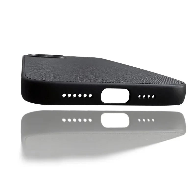 Minimalist TPU Lens Protection Leather Phone Case for Iphone 12 13 14 15 Pro Max Ultra-thin Hand Feel Business Crosshatch Design