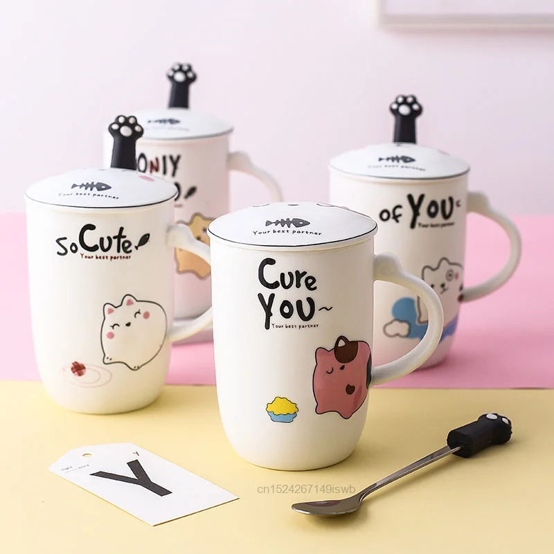 thumbnail image 4 of Taza de cerámica Tiki de dibujos animados Sanrio Hello Kitty, taza de café para llevar con tapa, cuchara, tazas de leche para desayuno para el hogar y la Oficina, 4 of 5