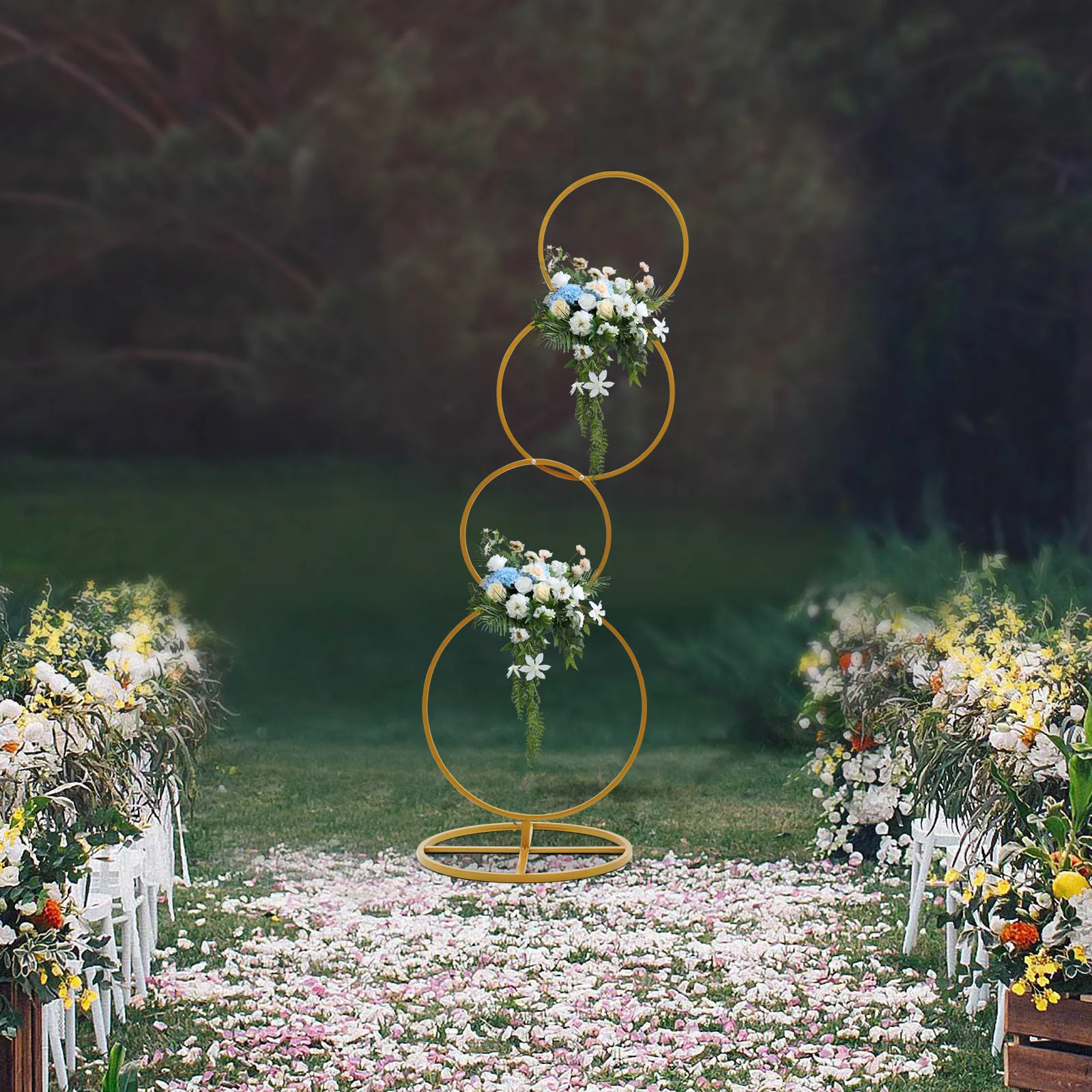 4er-Set goldene Eisen-Kreisrahmen, 13 Röhren, Hochzeits-Blumenständer, modernes Dekor für Zeremonien und Partys – Detail 6
