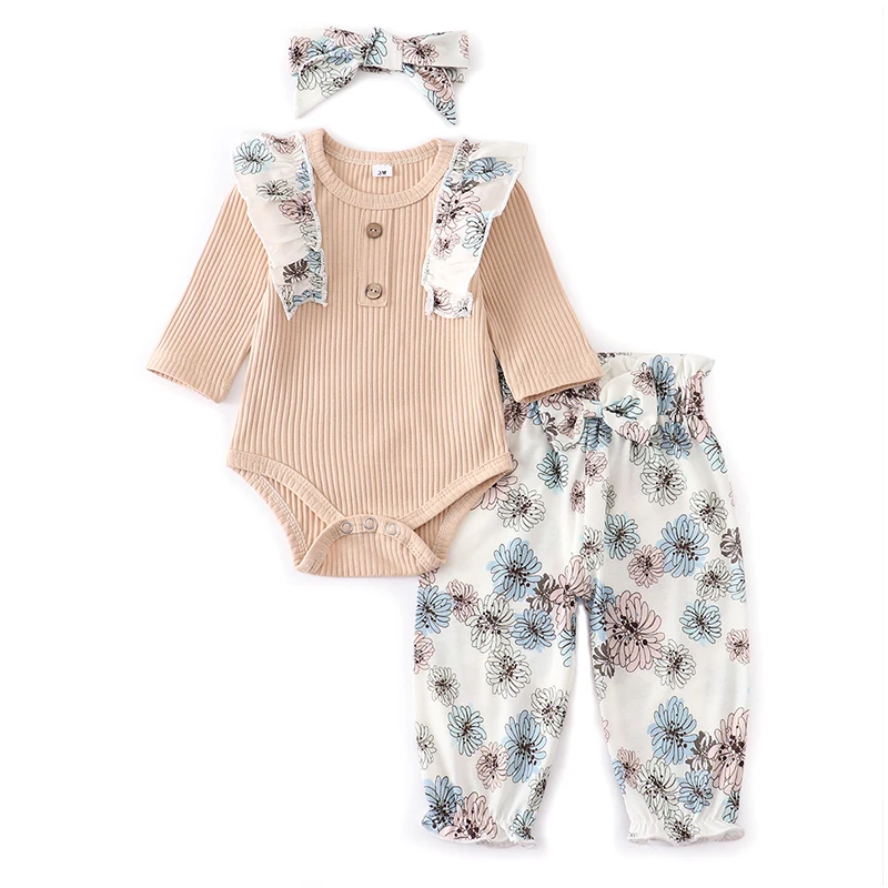 sun baby clothing set Autumn Baby Girl Clothes Sets Fashion Toddler Outfits Long Sleeve Tops Flower Pants Headband Cute 3Pcs Newborn Infant Clothing Baby Clothing Set for boy Baby Clothing Set