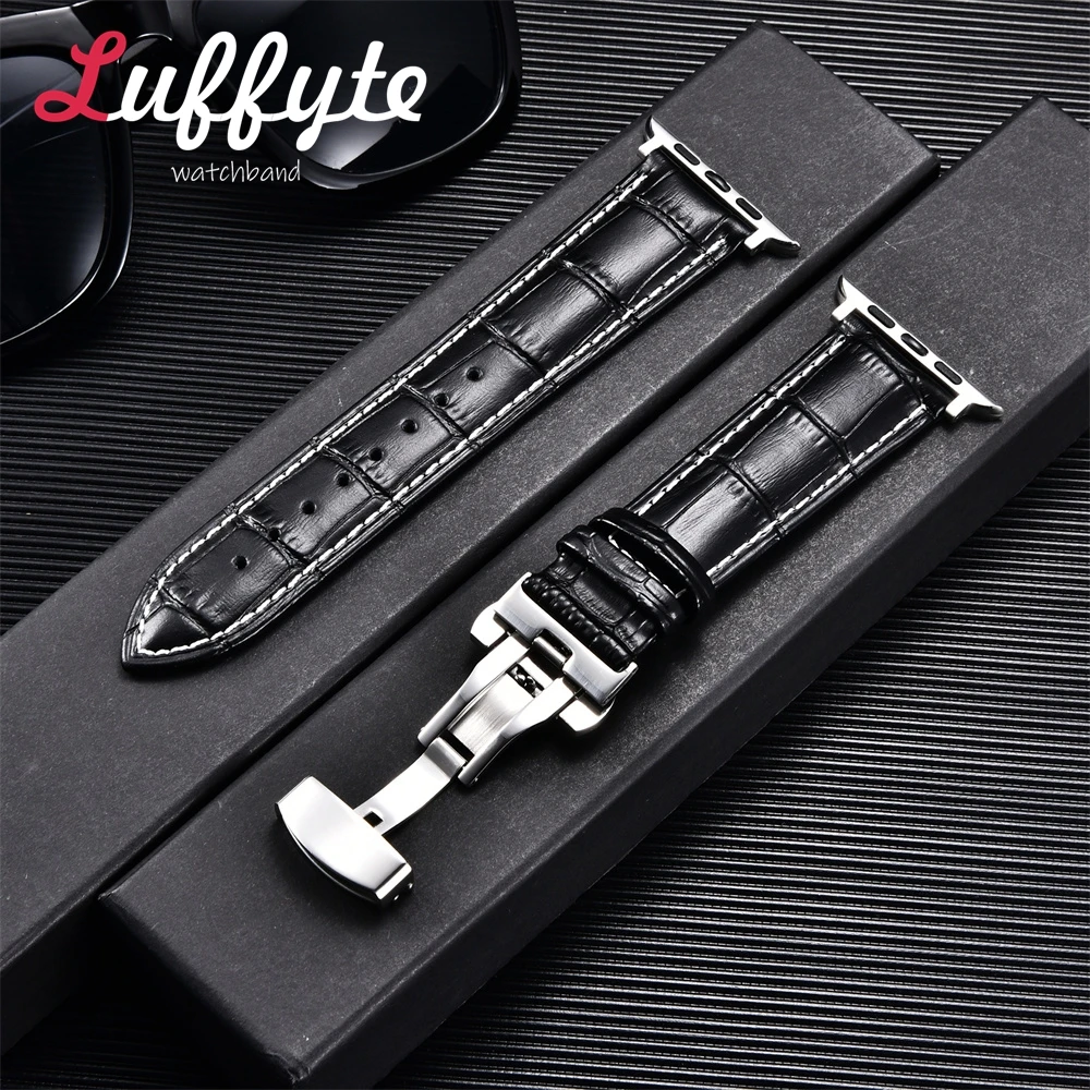 Genuine Leather Bamboo Patterned Business Watchband