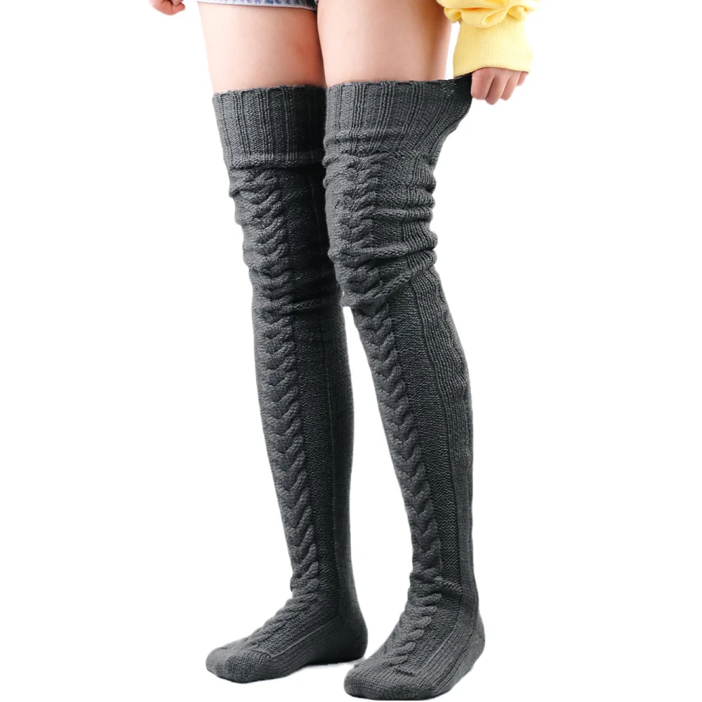 Women's Thigh-High Wool Blend Fashion Socks - Cozy Solid Color Autumn Essentials