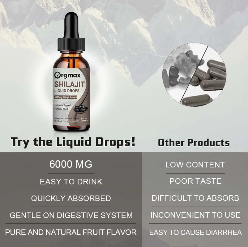 2 Bottles 30ml Shilajit Liquid Drops 85+ Trace Minerals & Fulvic Acid Energy Immunity Brain Support