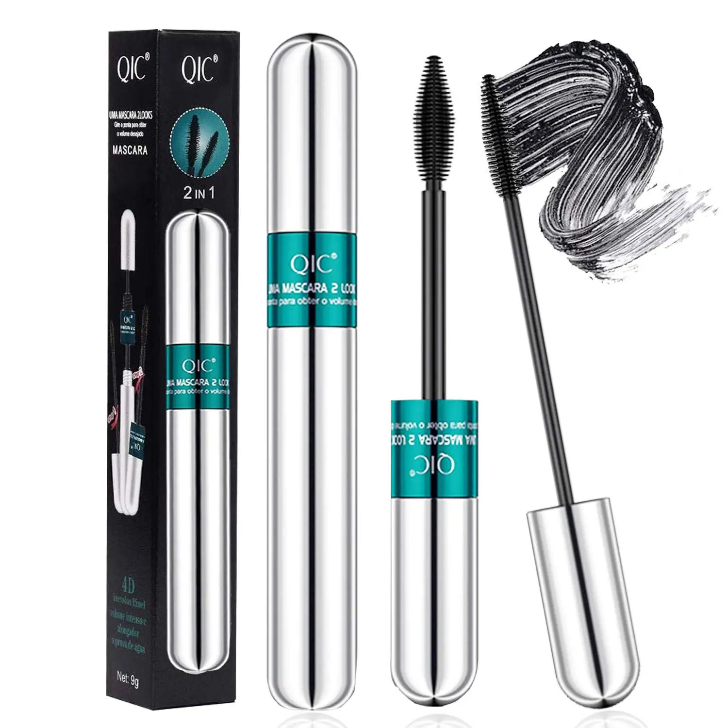 Mascara Per Ciglia Qic 4D In Fibra Di Seta 2 In 1 Mascara Per Il Trucco Mascara Ispessimento Allungamento Impermeabile Mascara Vibely 4D