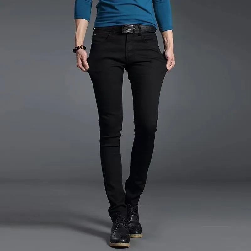Men Denim Jeans Cotton Stretch Daily Slim Denim Pants Classic Daily All Seasons Light Blue Black Color Male Pencil Pants 5