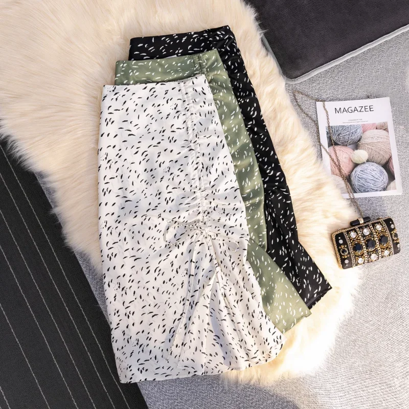 

Women Chic Print Drawstring Asymmetrical Sexy Skirt High Waist Korean Fashion Vintage A-line Skirt Summer Clothing