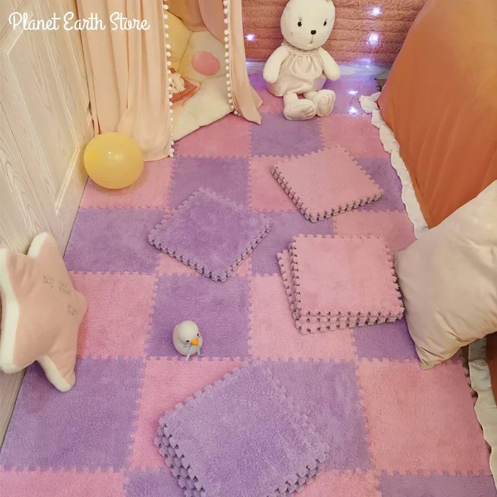 Plush Carpet 10/20Pcs Soft Plush Carpet Activities for Baby Game Carpet Kids Pad EVA Foam Children's Baby Long Hair Pad