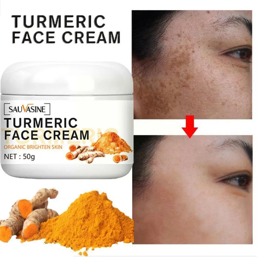 

50g Turmeric Face Whitening Cream For Dark Skin Remove Acne Lighten Dark Spots Moisturizing Brightening Cream For Face Skin Q0i1