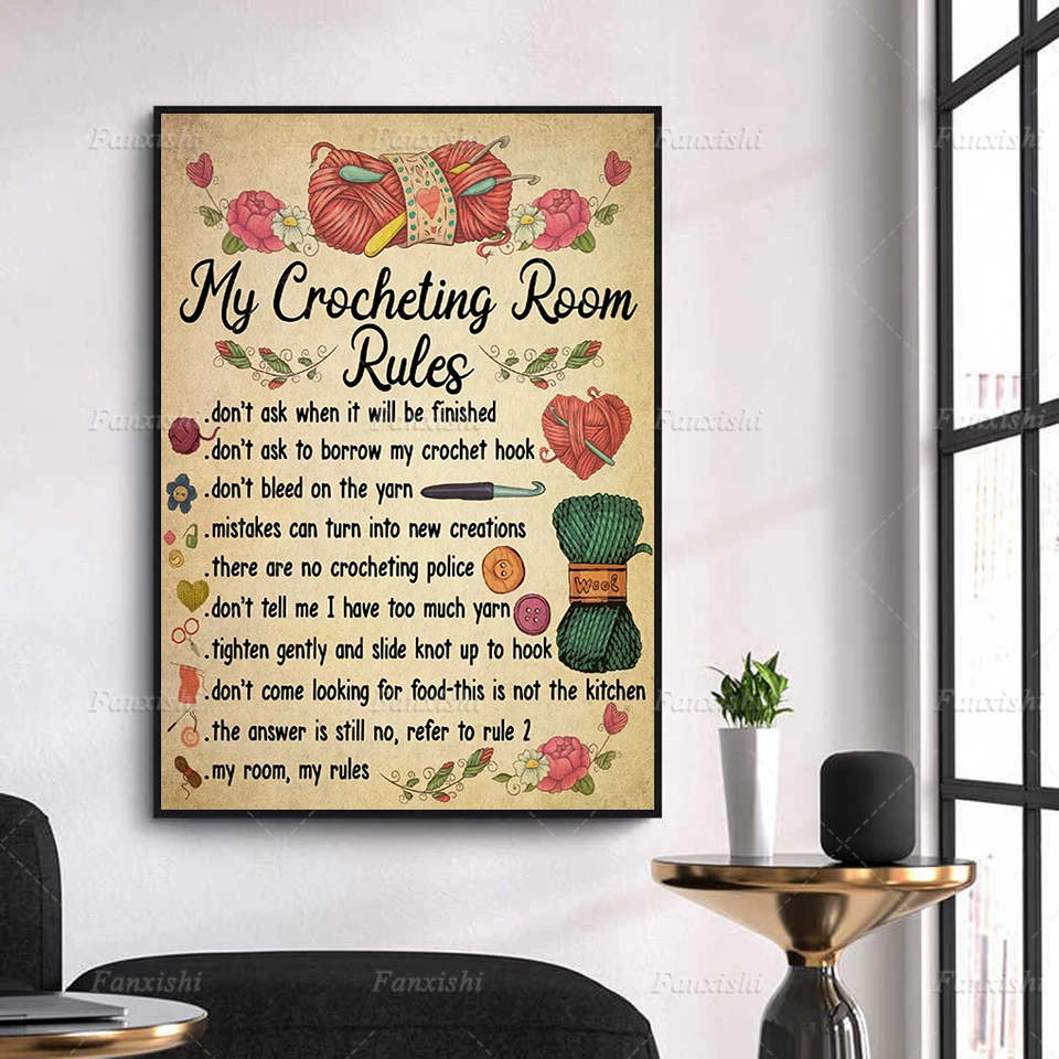 

Modern Wall Art Canvas Painting My Knitting And Crocheting Rules Pictures Vintage Print Poster Modular Home Decor For Woman Gift